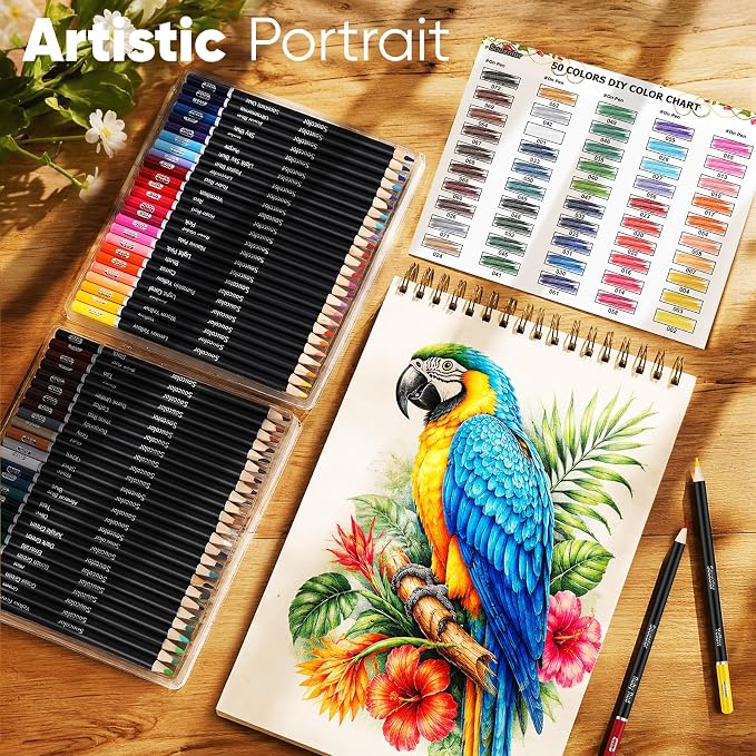 Soucolor 50 Colored Pencils - Premium Art Supplies for Adults Coloring Book | Long-lasting vibrancy Colors, Smooth Writing, Easy Blending and Shading, Perfect for Coloring Books, Sketching & Drawing Pads