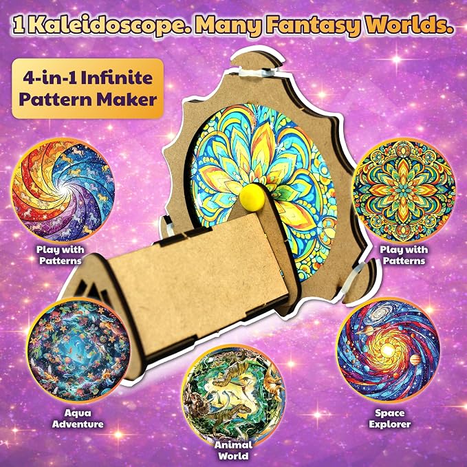 Butterfly EduFields 4-in-1 DIY Wooden Kaleidoscope Kit for Kids Ages 6-10 | Creative Arts & Crafts STEM Activity | Build Your Own Kaleidoscope | Gift for Girls & Boys