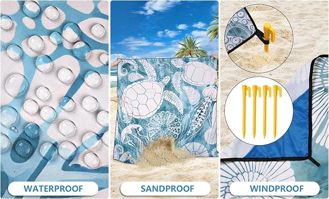 HIHOHO Beach Blanket Waterproof Sandproof Extra Large Beach Mat 79" X 83"/120"x108"for 1-8 Adults Quick Drying Durable Outdoor Picnic Mat for Beach Travel Camping Hiking