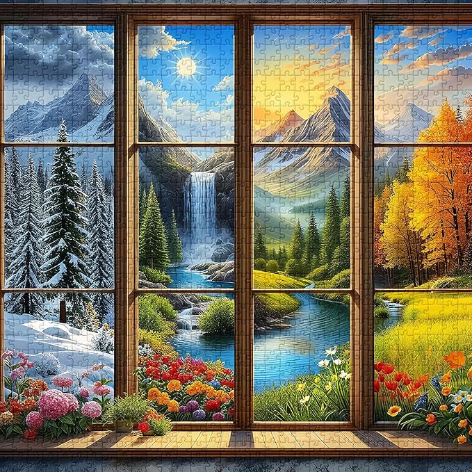 PICKFORU Season 1000 Piece Puzzle for Adults, A Year in a View Jigsaw Puzzles, Nature Art Mountain Scenery Puzzle as Wall Decor