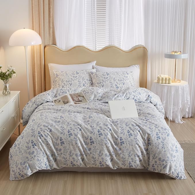 Blue Floral Comforter Set Twin XL Vintage Floral Botanical Bedding Comforter Set Cottagecore Cute Flowers Comforter with 2 Pillowcases Fluffy Soft Aesthetic Botanical Bedding Set for All Seasons