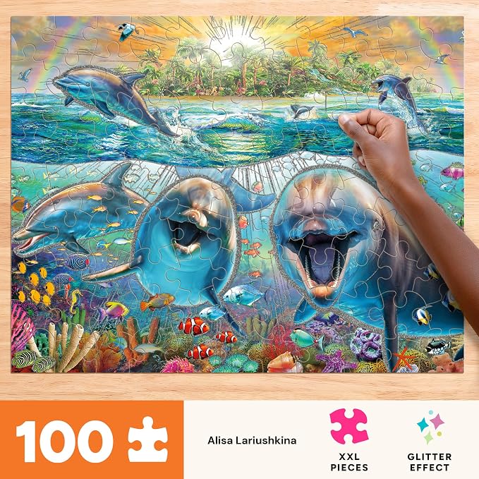 Chuckle and Roar – 100 Piece XL Jigsaw Puzzle – Dazzling Underwater Adventure - Exciting, Colorful Scene with Laughing Dolphins - Premium Quality - Ideal Gift - Screen-Free Fun - Children Age 6+