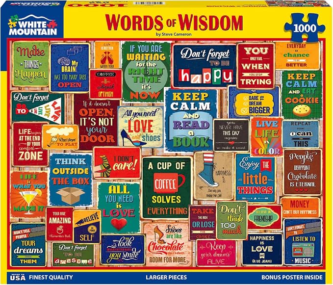 White Mountain 1000 Piece Jigsaw Puzzle Inspirational Quote Collage Puzzles with Large Pieces for Adults and Family 24"x30" – Words of Wisdom