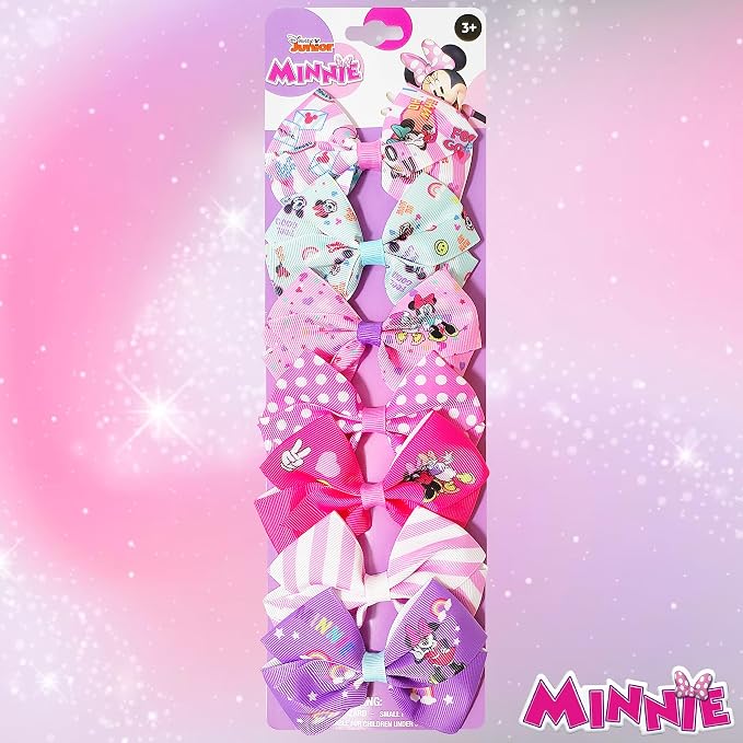 Disney Minnie Mouse Hair Bows - Hair Accessories Gift Set - Minnie Hair Bow - 7 Pcs 4 Inch Bundle - Hair Bows for Girls - Minnie on each clip - Alligator Clip - Ages 3 +
