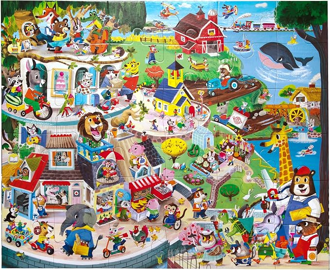 eeBoo 36 Piece Giant Floor Puzzle - Friendly Town Children's Puzzle Community Themed, Large Pieces for Small Hands to Develop Motor Skills