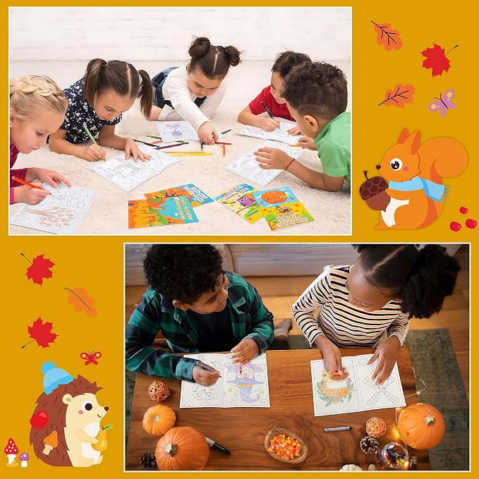 90shine 60PCS Fall Coloring Books for Kids, Thanksgiving Party Favors in Bulk Goodie Bag Stuffers Ages 2-4 3-5 4-8