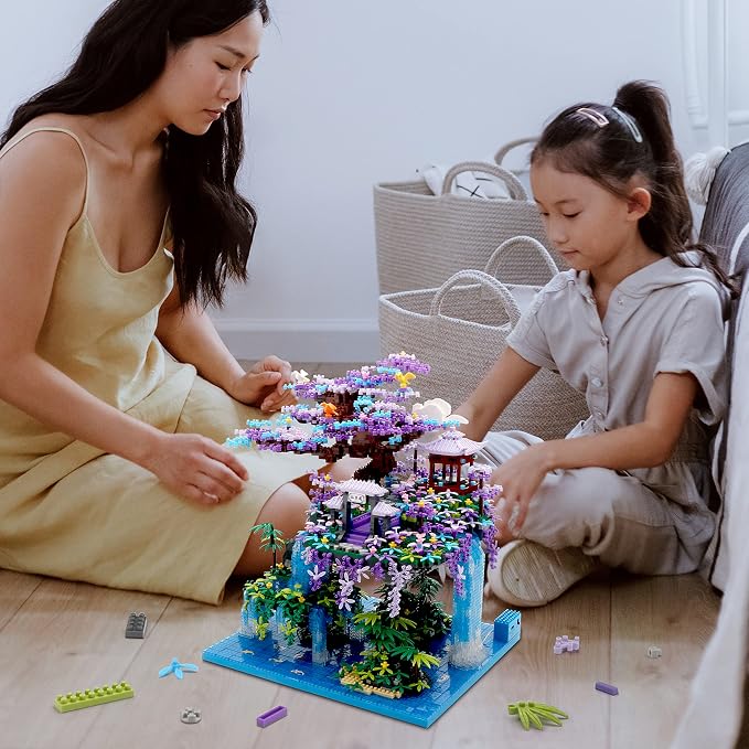 The Moon Palace Chinese Architecture Micro Building Blocks Set with LED Lights, 4574PCS Cherry Blossom Tree Model Kit, Collectible Cultural Gift for Adults & Teens