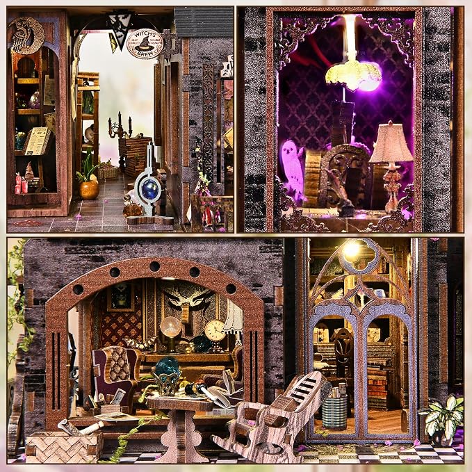 TOYQI Mini House Kit, DIY Miniature Dollhouse Book Nook for Adult | 3D Wooden Puzzle Booknook with LED Light, Diorama Building Home Decor Gifts for Family Lovers