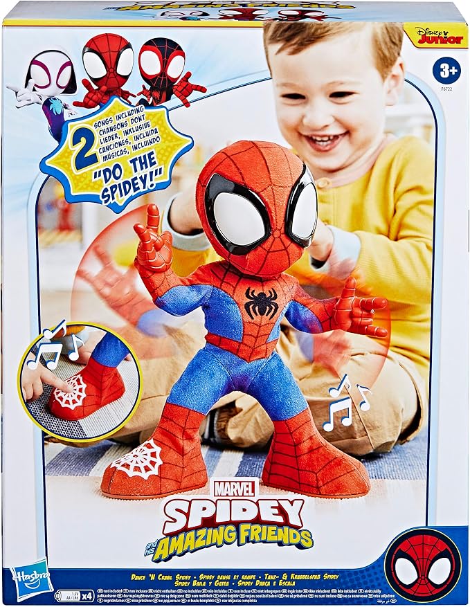 Spidey and his Amazing Friends Marvel Dance 'N Crawl Spidey, Interactive Plush Toy with 20 Phrases & Sounds, 2 Songs, Super Hero Toys for Kids 3 & Up