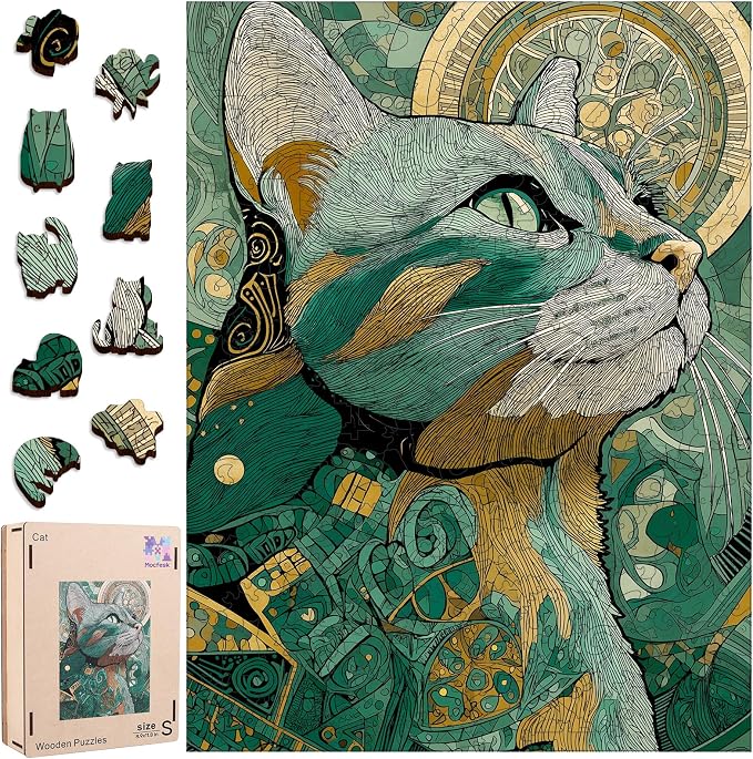 Mocfesk Wooden Puzzles for Adults, Cat Puzzles 208 Pieces, Unique Shaped Animal Jigsaw Puzzles for Adults and Kids, Birthday Gifts Fun Family Game 8.9 x 11.8in