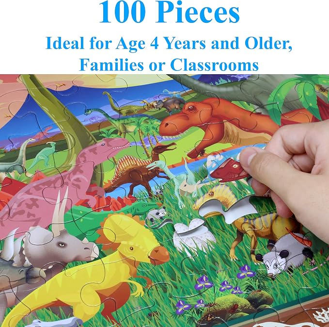 Think2Master 100 Pieces Dinosaurs Jigsaw Puzzle Great & Colorful for Families. Great Gift. Size:23.4” X 16.5”