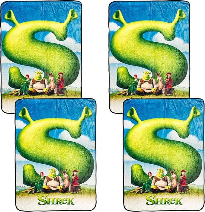 Silver Buffalo Shrek Movie Poster Featuring Donkey, Princess Fiona, and Lord Farquaad 45" x 60" Fleece Throw Blanket (Pack of 4)
