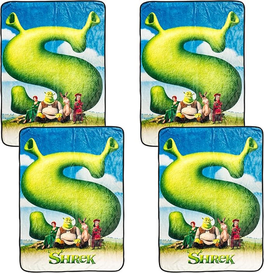 Silver Buffalo Shrek Movie Poster Featuring Donkey, Princess Fiona, and Lord Farquaad 45" x 60" Fleece Throw Blanket (Pack of 4)