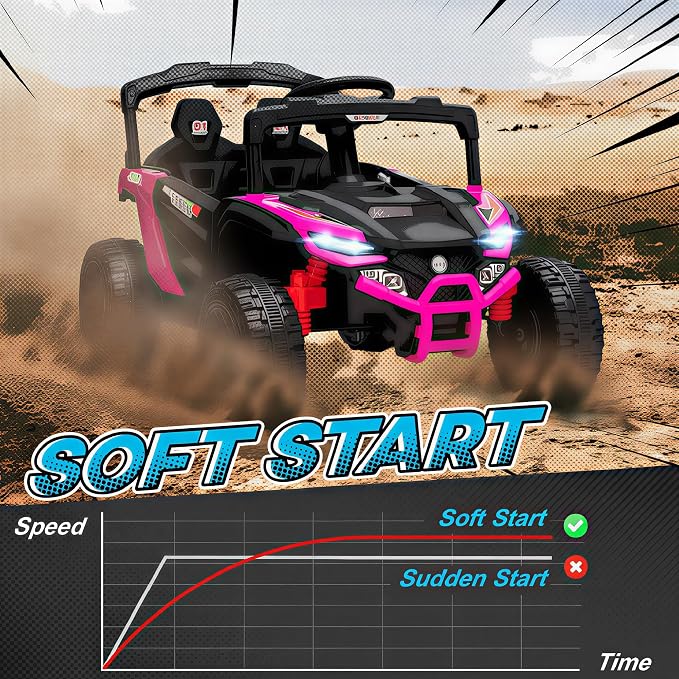 Qaba 12V Kids Ride On Car Truck, Battery Powered Electric UTV Vehicle with Rear Suspension, Remote Control, LED Lights, Music, Horn, Speed Up to 3.1 mph, for 3-5 Years Boys Girls, Pink