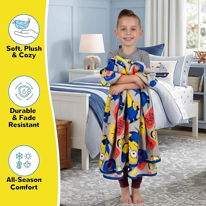 Franco Kids Bedding Super Soft Plush Throw Blanket, 46 in x 60 in, Minions The Rise Of Gru