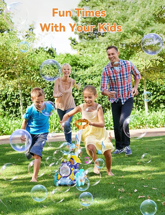 Bubble Machine,Bubble Blower Maker,Bubble Lawn Mower for Toddlers,Bubble Music Train with Light,Summer Outdoor Push Backyard Toys for 1-8 Ages,Christmas Birthday Gifts for Preschool Boys Girls (Blue)