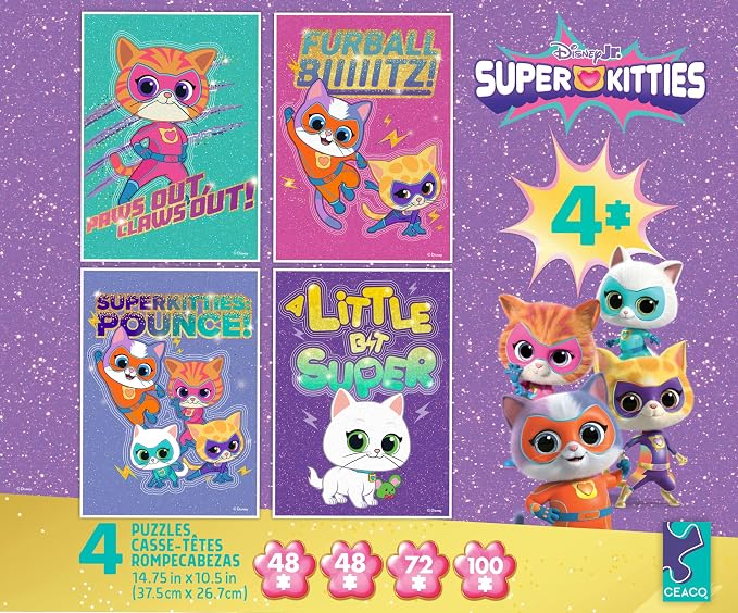 Ceaco - Disney - 4 X 1 Kids Multipack - Super Kitties - Multi Piece Jigsaw Puzzle for Adults -Challenging Puzzle Perfect for Game Nights - Finished Size Varies