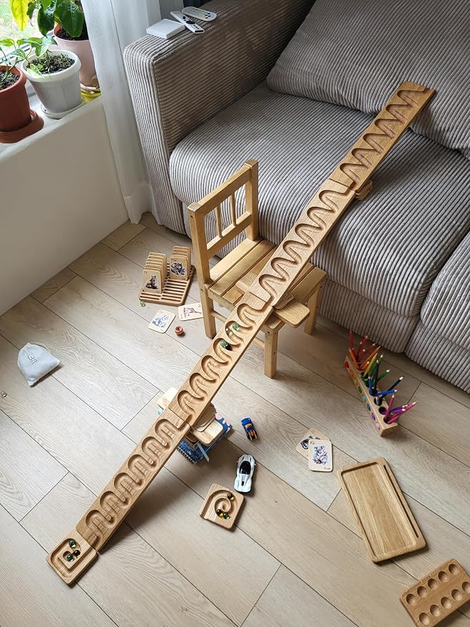Marble Run Track Race Personalized Wooden Maze Board Ball Run Course Gift for Kids Run Race Winding Track Roller (Set of 4)