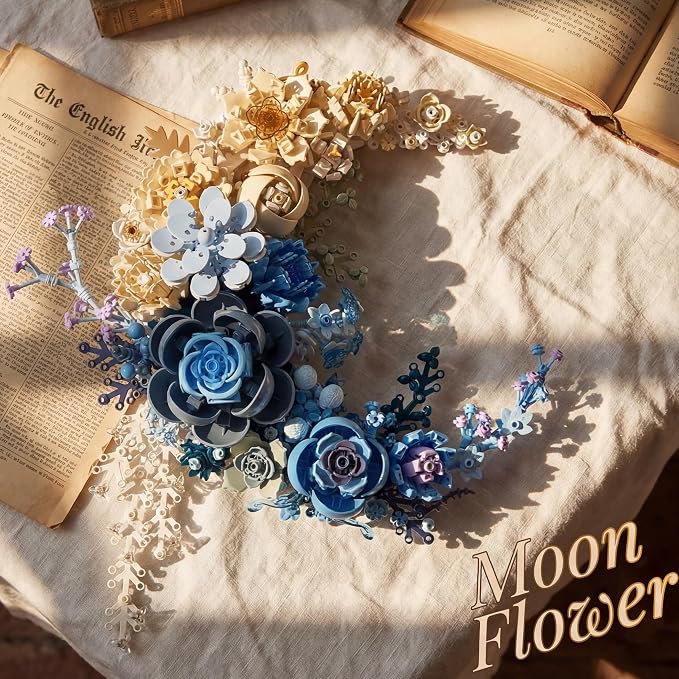 Blue Moon Flower Building Set, Botanical Collection Artificial Flowers Building Blocks Kit Compatible with Lego for Adults Home Décor Wall Art Decoration