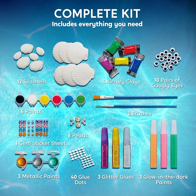 Klever Kits 12 Glow in The Dark Sea Shell Painting Kit-Arts & Crafts for Boys and Girls Ages 6-12, Art Supplies, Kids Craft Paint Kits, Creative Art Toys for Birthday Party Gift