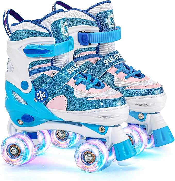 SULIFEEL Rainbow Unicorn 4 Size Adjustable Roller Skates for Girls Boys for Kids Ages 3-5 5-8 6-12 Children Skates Indoor Outdoor