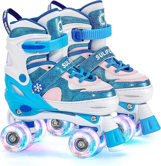 SULIFEEL Rainbow Unicorn 4 Size Adjustable Roller Skates for Girls Boys for Kids Ages 3-5 5-8 6-12 Children Skates Indoor Outdoor