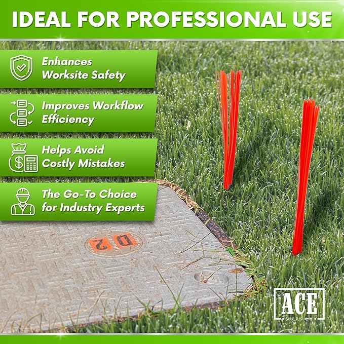 Orange Marking Whiskers With Stakes - 25 Pack - Durable Marking Whisker Set - Use Survey Whiskers As Ground Markers, Construction Markers, Or Trail Markers