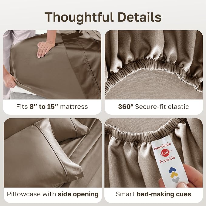 California Design Den Twin Sheet Set - Soft 400 Thread Count Sateen, Natural 100% Cotton Twin Size Bed Sheets, Deep Pockets with All Around Elastic for a Snug Fit, Durable Bedding - Mocha
