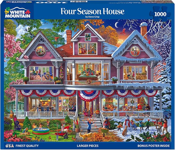 White Mountain 1000 Piece Jigsaw Puzzle Fun House Puzzles with Large Pieces Gift for Adults and Family 24"x30" - Four Season House