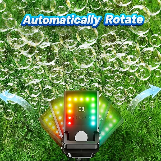 Bubble Machine Remote Control,Auto Rotation & 11 RGB Lights | 1800mAh Rechargeable Battery/USB-C Charging,Top-Fill Portable Bubble Maker for Kids Birthday Party Wedding Pool Outdoor