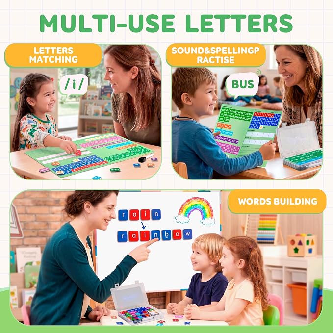 JoyCat 3 Sets Magnetic Letter Tiles for Classroom with 3 Folders - ABC Letters with Erasable Marker, Word-Building Folder & Storage Case, Phonics & Spelling Game for Kids 3+, Preschool & Pre-K