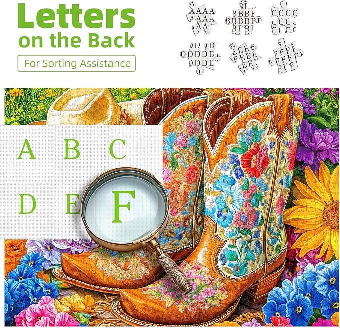Cowboy Boot & Hat 300 Piece Puzzle for Adults, Fun Puzzles for Adults 300 Pieces with HD Print Poster,17" X 11" Dust Free, for Gifts Birthday Holiday Party Family Games Lovers