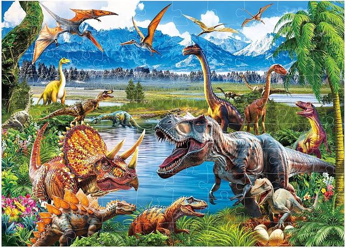BenBen Puzzles for Kids Ages 4-6, 100 Pieces Dinosaur Puzzles for Toddlers 3-5, Learning & Educational Games for Kids 6-8, 15.75” x 11.75”