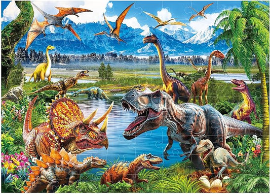 BenBen Puzzles for Kids Ages 4-6, 100 Pieces Dinosaur Puzzles for Toddlers 3-5, Learning & Educational Games for Kids 6-8, 15.75” x 11.75”