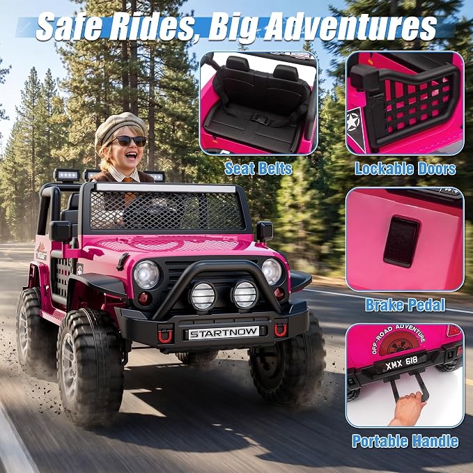 24V 4WD Ride on Truck Car w/800W Motors, 2 Seater, Remote Control, Gift Flower, 3 Speeds, Pop Music, Power 4 Wheels, 24 Volt Ride on Toy Cars for Big Kids Boys Girls, R-Red