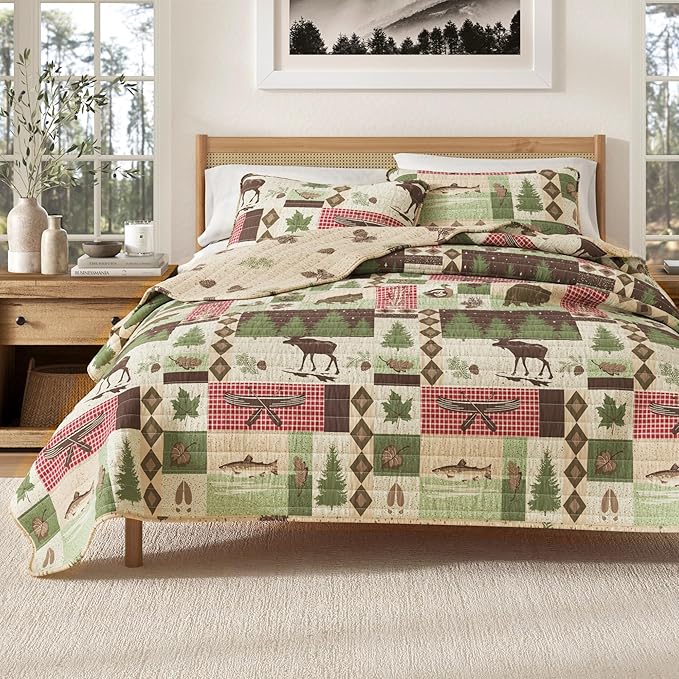 Great Bay Home Lodge Quilt Set - 2-Piece Twin/Twin XL Size Rustic Bedding Set - Lightweight, All-Season, Reversible Bedspread (Lodge Patchwork)