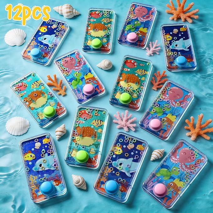 Cleboen 12 Pack Handheld Water Games for Kids, Water Ring Toss Handheld Games Under the Sea Party Favors Goodie Bag Stuffers Classroom Rewards for Boys Girls, Stress-Relief Car Games Travel Toys