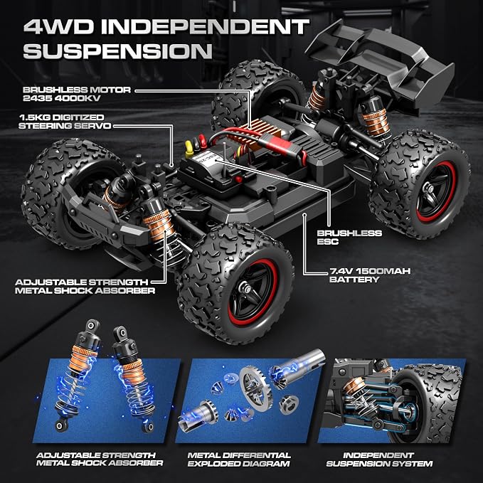 X-TMAGA Brushless RC Cars 1:18 Remote Control Car for Adults & Boys, 50+KPH High Speed Fast 4WD Off-Road RC Truck, 4X4 RC Car Waterproof with 2 Rechargeable Batteries (HS18426)