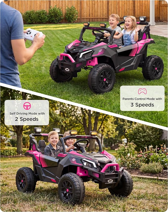 Firstness 24V Remote Control Ride on Cars for Kids 800W Toddler Electric Car Two Seater Ride on Toys with LED Lights, Music, 3 Speed Mode, Electric Vehicle Ride On Truck Car for Kids Ages 3-8, Pink