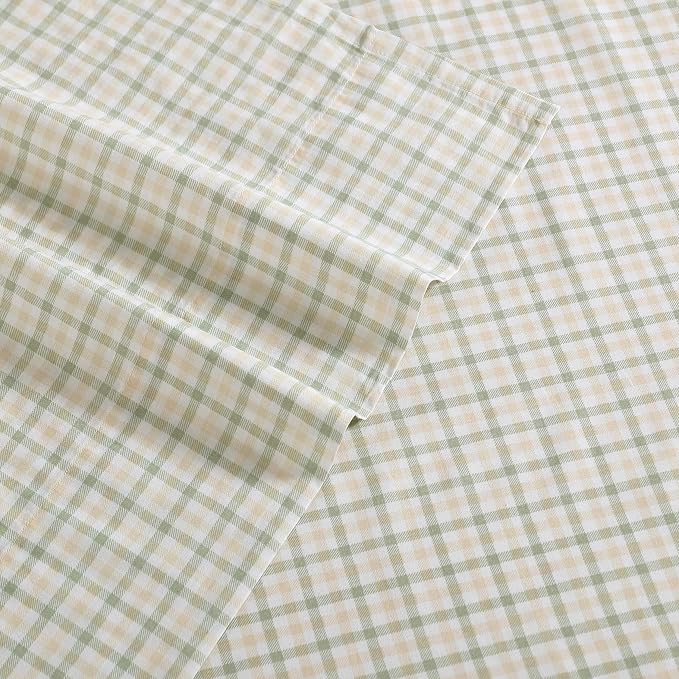 Nautica - Twin Size Sheets Set, Crisp & Tailored Coastal Bedding with a Smooth Cotton Percale, Bed Sheets with Matching Pillowcase & Fitted Sheet (Calm Seas Gingham Green)