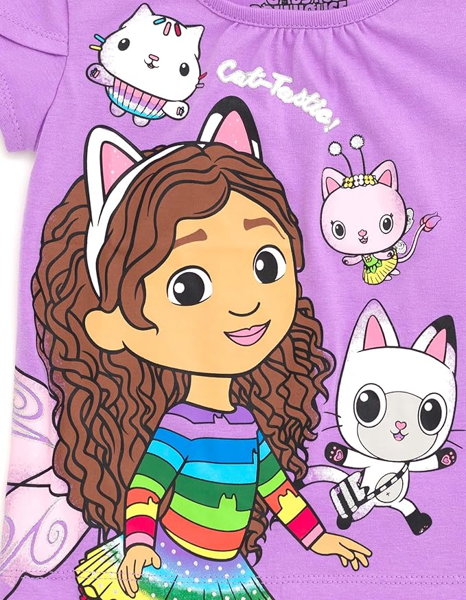 DREAMWORKS GABBY'S DOLLHOUSE Girls' T-Shirt and Tutu Skirt Set with Scrunchie Toddler to Big Kid