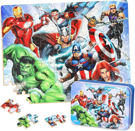 100 Pieces Puzzles for Kids Ages 4-8,Cool Jigsaw Puzzles for Kids in a Metal Box,Kid Boys Girls Children Learning Educational Puzzles Portable Box Pack Toys