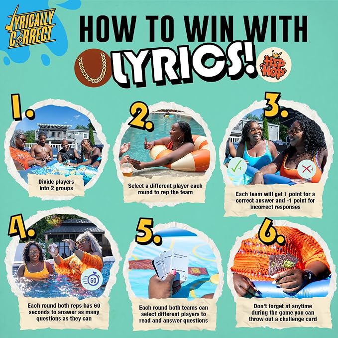 Lyrically Correct Waterproof DRIP ‘90s & 00s Hip-Hop & R&B Edition – Waterproof Music Trivia Card Game for Adults & Families – Pool, Beach & BBQ Party Game
