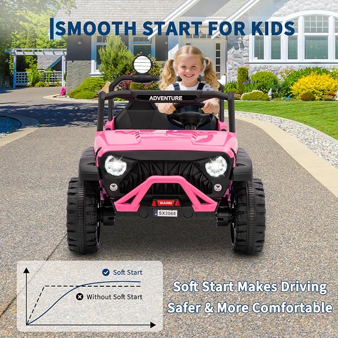 Garvee 24V Kids Electric Ride On Car with 4 x 45W Powerful Motors, Parent Remote Control & Manual Driving, Safety Speed 3-5 MPH, MP3 Player, Smooth Start, for Ages 3-8, Pink
