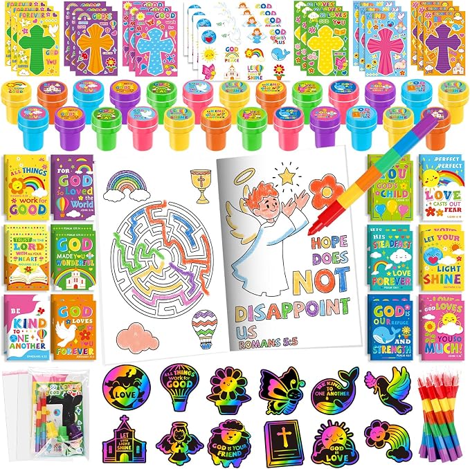BenLouis Bible Party Favors Christian Inspirational Verses Coloring Set Gift Prizes Bulk for Kids Operation Christmas Child Sunday School Religious Activities Goodie Bag Stuffers（24set Verses）