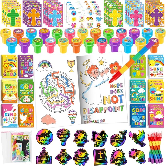 BenLouis Bible Party Favors Christian Inspirational Verses Coloring Set Gift Prizes Bulk for Kids Operation Christmas Child Sunday School Religious Activities Goodie Bag Stuffers（12set Verses）