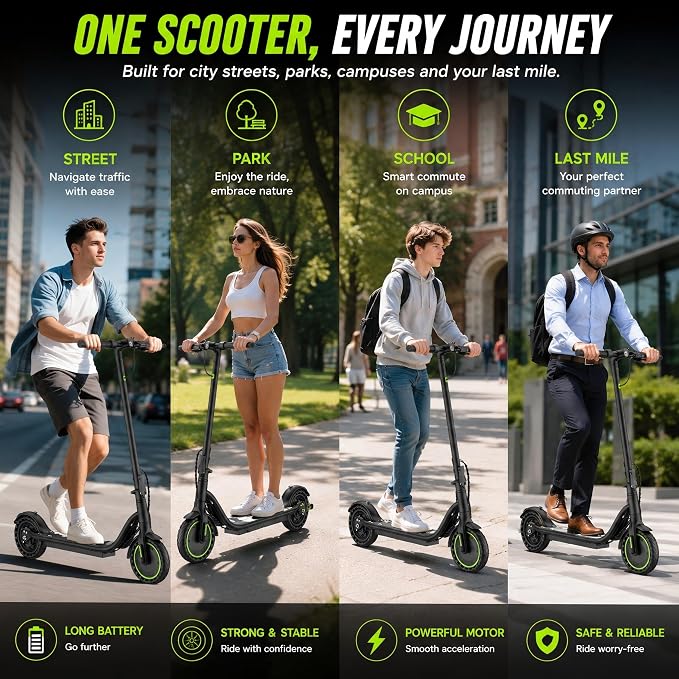 Electric Scooter for Adults, Teens & Big Kids, 350W-500W Motor, 10Mph-21 MPH & 10-28 Miles Max Range, 6.5 to 10 inch Tires, Portable Lightweight E-Scooter