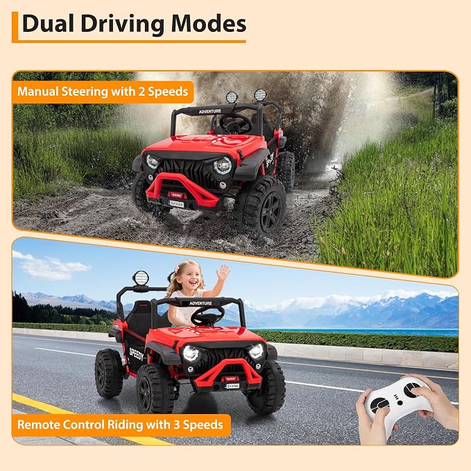 24V Ride on Car for Big Kids, Iron 2 Seater Ride on Toy, Fast 4.97MPH Truck, 4WD Kids Electric Vehicles with Remote Control, Spring Suspension, Front & Behind LED Lights, Dual Storage, Music,