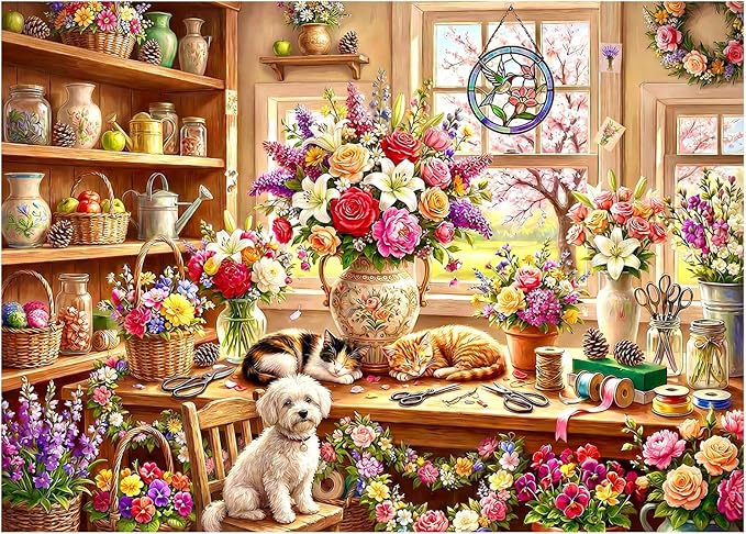 Cozy Floral Retreat Puzzles for Adults 1000 Pieces,Challenging Jigsaw Puzzles for Adults,Difficult Impossible Puzzle for Family Game Night,Puzzle with Letters on Back,Recycled Paper Jigsaw Puzzle