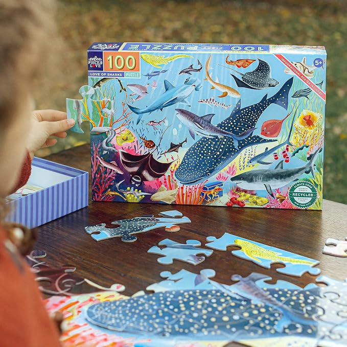 eeBoo 100 Piece Puzzle for Kids - Love of Sharks Children's Puzzle Ocean Themed, Large Pieces for Small Hands to Develop Motor Skills